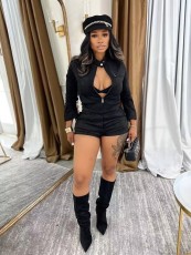 Solid Color Long Sleeve Velvet Short Set MEM-88673