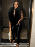 Feather Patchwork Deep V Neck Jumpsuit CH-25058