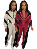 Contast Color Patchwork Zipper Two Piece Pant Set CH-25062