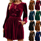 Long-Sleeved Bow-Tie Doll Midi Dress BLX-86002