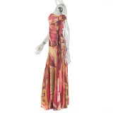 Print Ruched Slash Neck Maxi Dress GJYO-JD303580
