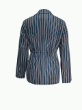 Stripe Print Tie Up Blazer Coat OMY-12008