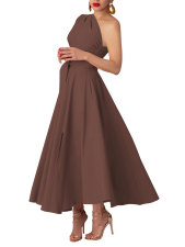 Plus Size Solid Color Slash Neck Long Dress NNWF-6105
