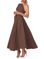 Plus Size Solid Color Slash Neck Long Dress NNWF-6105