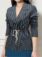 Stripe Print Tie Up Blazer Coat OMY-12008