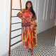 Print Ruched Slash Neck Maxi Dress GJYO-JD303580