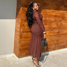 Solid Color Ruched Long Sleeve Maxi Dress GJYO-JD303290