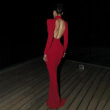 Solid Color Backless Pleated Maxi Dress  GSLF-K25D74925