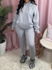 Fleece-Lined Sweatshirt Solid Color Two-Piece Pants Set AIL-340
