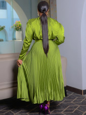 Plus Size Solid Color Tie Up Press Pleated Maxi Dress NNWF-8115