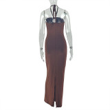 Tie Halterneck Pleated Wrap Chest Maxi Dress GJYO-JD303656