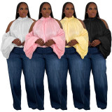 Plus Size Back-tie Loose Off Shoulder Blouse NNWF-8147