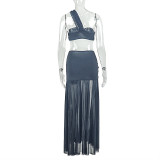 Solid Color Wrap Chest Split Skirt Two Piece Set GJYO-JSD711816