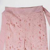 Hollow Out Lace Tie Up Two Piece Pant Set NY-3793