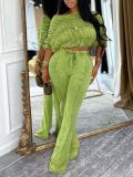 Color Block Pleated Two Piece Pants Set AIL-334