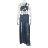 Solid Color Wrap Chest Split Skirt Two Piece Set GJYO-JSD711816
