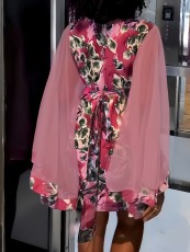 Chiffon Print Long-Sleeve Mini Dress LS-0422