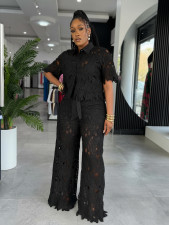 Hollow Out Lace Tie Up Two Piece Pant Set NY-3793