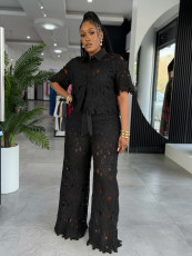 Hollow Out Lace Tie Up Two Piece Pant Set NY-3793