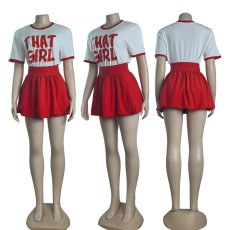 Hot Drill Letter Print Tops Bubble Skirt 2 Piece Set GYSF-1119