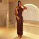 Tie Halterneck Pleated Wrap Chest Maxi Dress GJYO-JD303656