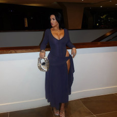 Mesh Long Sleeve Bodysuit High Split Long Skirt Suit FL-YJ25322MHO