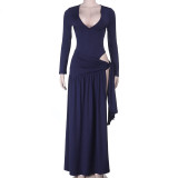 Mesh Long Sleeve Bodysuit High Split Long Skirt Suit FL-YJ25322MHO