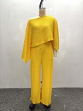 Irregular Slash Shoulder Tops Two Piece Pants Set GQZF-SH6585