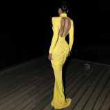 Solid Color Backless Pleated Maxi Dress  GSLF-K25D74925