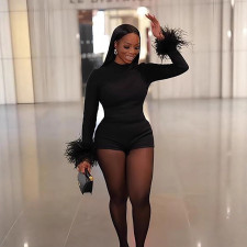 Backless Long Sleeve Tight Romper SHD-9580