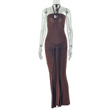 Tie Halterneck Pleated Wrap Chest Maxi Dress GJYO-JD303656
