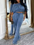Color Block Pleated Two Piece Pants Set AIL-334