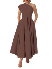 Plus Size Solid Color Slash Neck Long Dress NNWF-6105