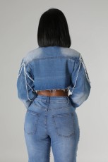 Fashion Pearl Chain Denim Jacket ORY-5277