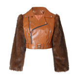 Patchwork Fur Faux Leather Short Jacket ZSD-0772