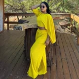 Irregular Slash Shoulder Tops Two Piece Pants Set GQZF-SH6585