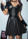 V Neck Zipper Faux Leather Mini Dress OMY-12023