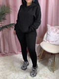 Fleece-Lined Sweatshirt Solid Color Two-Piece Pants Set AIL-340