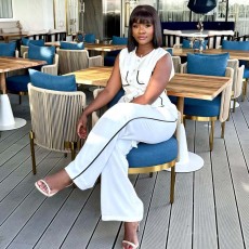 Contrast Color Pockets Tie Up Two Piece Pants Set GQZF-SH5496