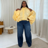 Plus Size Back-tie Loose Off Shoulder Blouse NNWF-8147