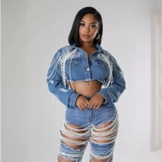 Fashion Pearl Chain Denim Jacket ORY-5277