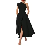 Plus Size Solid Color Slash Neck Long Dress NNWF-6105