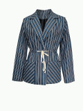 Stripe Print Tie Up Blazer Coat OMY-12008