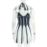 Contrast Color Patchwork Halterneck Mini Dress GJYO-JD303117