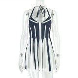 Contrast Color Patchwork Halterneck Mini Dress GJYO-JD303117