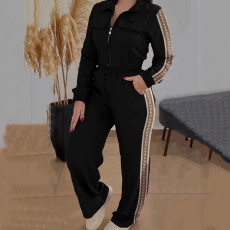 Zipper Jacket And Patchwork Webbing Pants Two-Piece Set OMY-12021