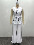 Contrast Color Pockets Tie Up Two Piece Pants Set GQZF-SH5496