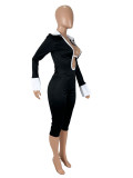 Fashion Patchwork Hollow Out Bodysuit Seventh Pant Suit SHD-9582