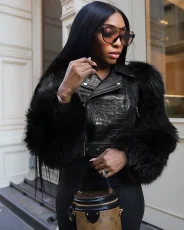 Patchwork Fur Faux Leather Short Jacket ZSD-0772