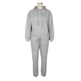 Fleece-Lined Sweatshirt Solid Color Two-Piece Pants Set AIL-340